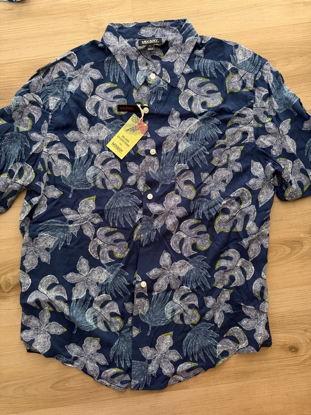 Mix&Ny Navy Floral Short-Sleeve Button-Down Shirt